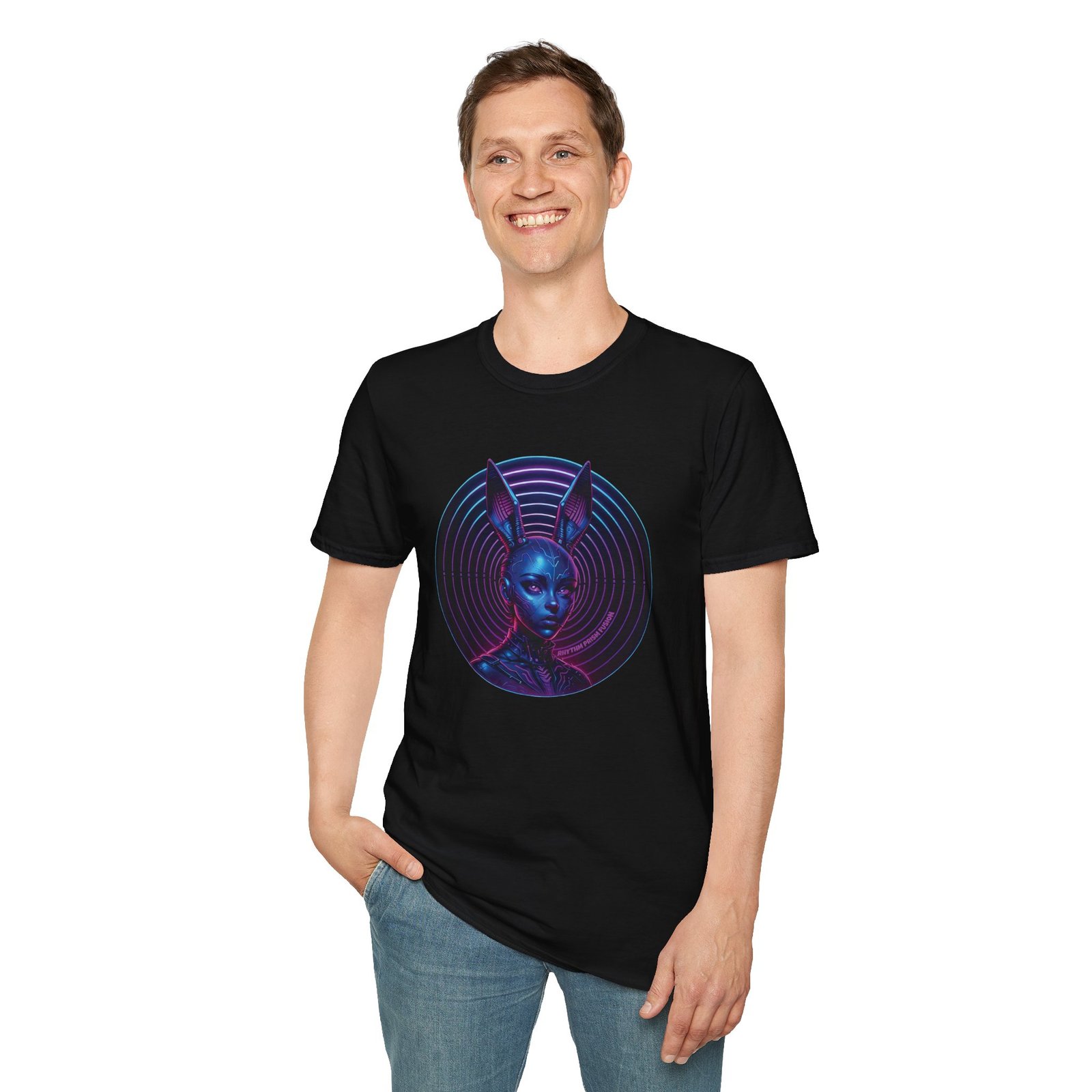 "RHYTHM PRISM FUSION" Logo, Unisex Softstyle T-Shirt, Vibrant Graphic Tee - Image 2
