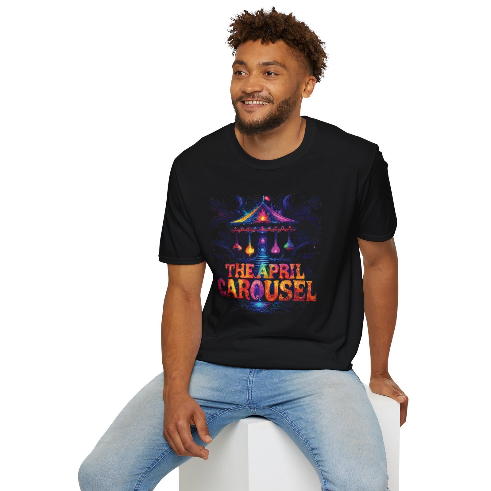 "The April Carousel" Unisex Softstyle T-Shirt, Vibrant Graphic Tee - Image 3