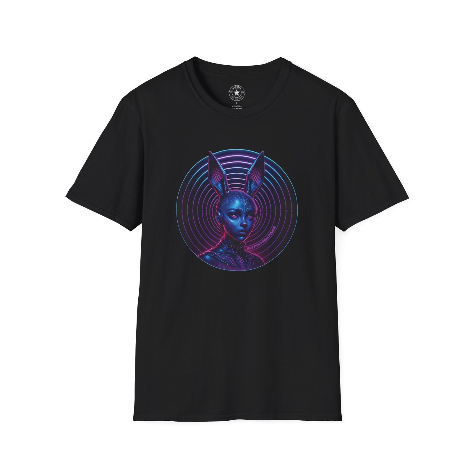 "RHYTHM PRISM FUSION" Logo, Unisex Softstyle T-Shirt, Vibrant Graphic Tee