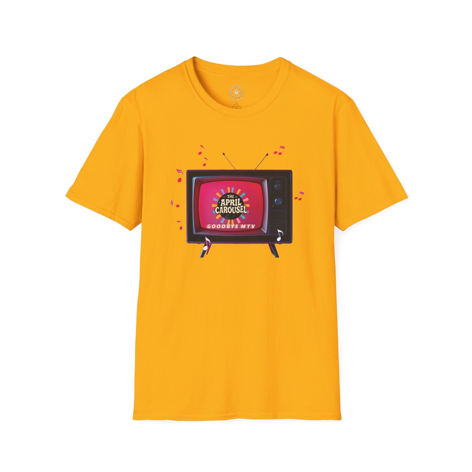 "The April Carousel" Goodbye MTV Logo Unisex Softstyle T-Shirt, Vibrant Graphic Tee - Image 5