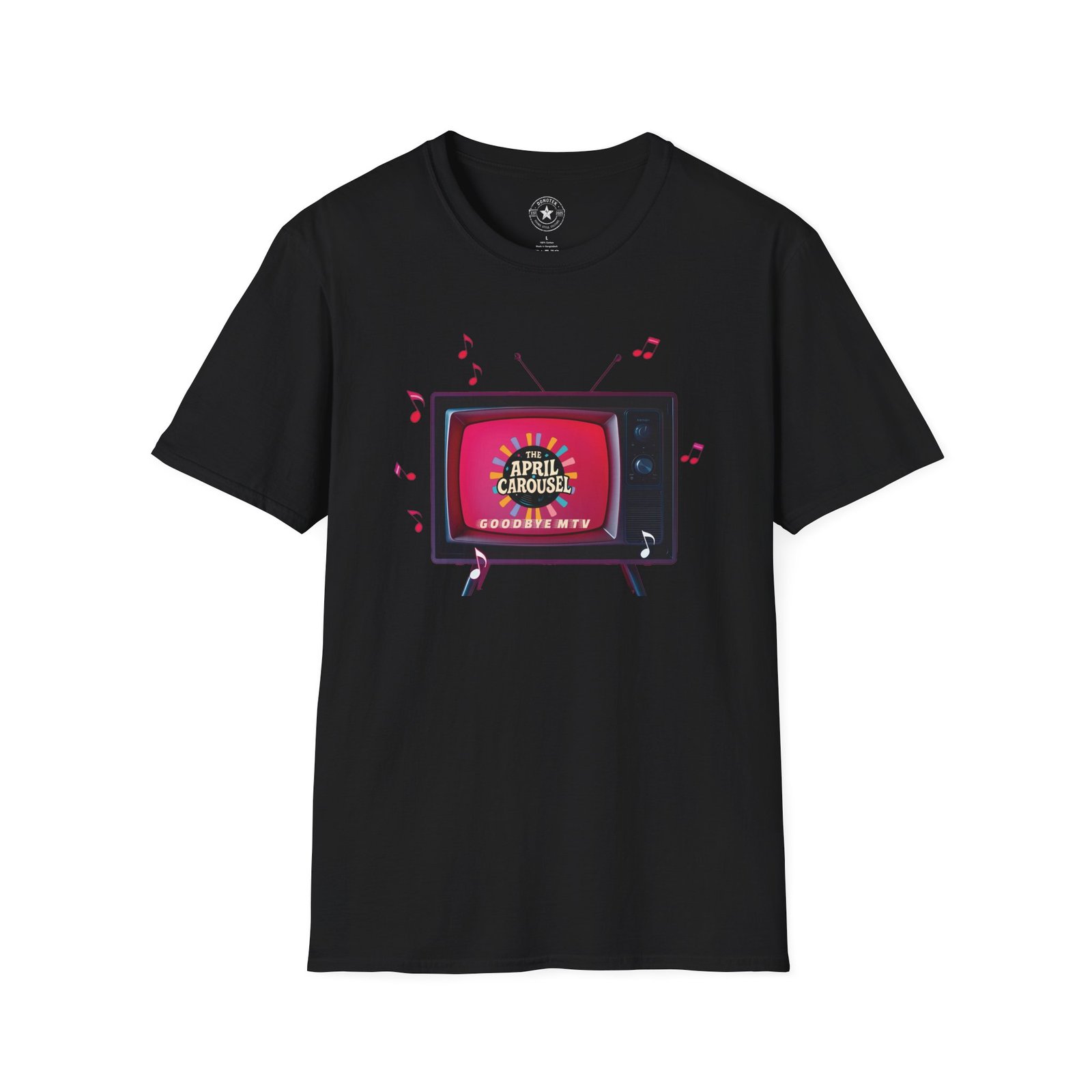 "The April Carousel" Goodbye MTV Logo Unisex Softstyle T-Shirt, Vibrant Graphic Tee